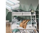 Vitalispa Letto A Castello Everest, 140X200 / 90X200 Cm Con 2 Materassi E 2 Cassetti, Bianco