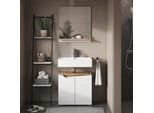 Vicco Specchio Contenitore Bagno Marelle, 60 X 67 Cm Con Ripiano, Bianco/Rovere Artigianale