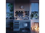 Vicco Tavolo Da Toeletta Sherry, 120 Cm Con Illuminazione A Led, Sgabello E Ripiano A Specchio, Bianco