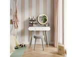 Vicco Tavolo Da Toeletta Edda, 80 Cm Con Illuminazione A Led E Sgabello, Grigio