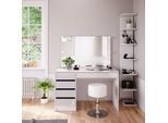 Vicco Tavolino Da Toilette Sherry, 4 Pezzi, Con Ripiano Portaoggetti, Specchio, Sgabello, Led, Bianco