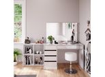 Vicco Tavolino Da Toilette Sherry, 120 Cm 4 Parti, Con Scaffale, Specchio, Sgabello, Led, Bianco