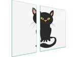 Piastre Copriforno 2 Pezzi 90X52 Ceramica Copriforno Tagliere Vetro Gatto Bianco
