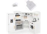 Costway Angolo Cucina, Cucina Per Bambini Con Luci E Suoni, Cucina Per Bambini Con Lavello, Gelatiera, Forno, Pentole, Cucina Giocattolo In Legno Per Bambini Da 3 Anni (Bianco)