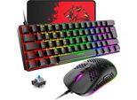 60% Set Di Mouse Con Tastiera Meccanica, 62 Tasti Compatti, Cablati Di Tipo C, 19 Tasti Retroilluminati Per Il Gioco + Mouse Rgb Da 6400 Dpi + Tappetino Per Il Mouse, Layout Uk