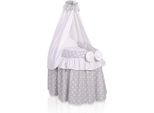 Culla Per Bambole In Vimini - Cesto Per Bambole - Fatto A Mano, Con Cappuccio, Biancheria Completa, Grigio
