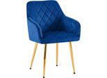 Comoda Sedia Da Pranzo In Velluto - Sedia Elegante, Comfort Duraturo - Struttura Robusta | Colore: Blu Scuro | Materiale Della Struttura: Oro Metallizzato