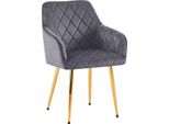 Comoda Sedia Da Pranzo In Velluto - Sedia Elegante, Comfort Duraturo - Struttura Robusta | Colore: Grigio Scuro. Materiale Della Struttura: Oro Metallizzato