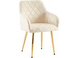 Comoda Sedia Da Pranzo In Velluto - Sedia Elegante, Comfort Duraturo - Struttura Robusta | Colore: Crema | Materiale Della Struttura: Oro Metallizzato