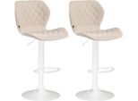 Set Di 2 Sgabelli Da Bar Con Rivestimento In Tessuto - Regolabili E Girevoli - Look Moderno | Colore: Crema | Colore Base: Bianco