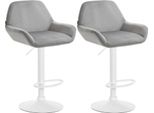 Set Di 2 Sgabelli Da Bar - Sedute In Velluto - Altezza Regolabile, Girevole A 360° | Colore: Grigio | Materiale Base: Metallo Bianco Opaco