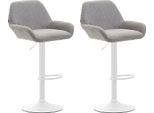 Set Di 2 Sgabelli Da Bar Regolabili - Sgabello Da Bar - Comodo Schienale E Poggiapiedi | Colore: Grigio | Colore Base: Bianco