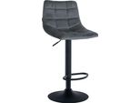 Sgabello Da Bar Regolabile In Velluto - Sgabello Elegante - Comfort Girevole A 360° | Colore: Grigio Scuro, Colore Base: Nero