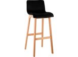 Sgabello Da Bar A Quattro Gambe In Velluto - Sgabello Alto - Comfort Ergonomico - Finitura Faggio Naturale