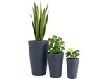 Set Di 3 Vasi Da Fiori Rotondi - Argilla Fibrosa - Durevole E Resistente Agli Agenti Atmosferici