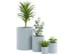 Set Di 4 Vasi Da Fiori Rotondi - Fioriere - Design In Fibra Di Clan Resistente Alle Intemperie