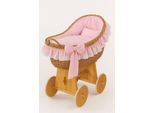 Culla In Vimini Rosa - Culla Intrecciata A Mano - Montabile, Comoda E Sicura Con Base In Legno