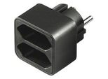 Stromadapter 1X Schutzkontakt > 2X Euro, Steckdosenadapter Schwarz, Platzsparende Verteilersteckdose