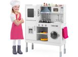 Cucina Per Bambini Costway In Legno, Cucina Da Gioco Con Lavagna, Microonde, Lavello, Forno, Spazio Di Archiviazione, Luci E Suoni, Accessori Inclusi, Cucina Giocattolo Per Bambini 3+ Bianco