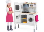 Costway Cucina Per Bambini In Legno, Cucina Da Gioco Con Tavolo, Forno A Microonde, Lavello, Forno, Spazio Per Riporre Oggetti, Luci E Suoni, Accessori Inclusi, Cucina Giocattolo Per Bambini 3+Bianco+Natura