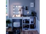 Vicco Tavolo Da Toeletta Isabelle, 140 Cm Con Led, Sgabello E Armadio, Bianco