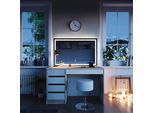Vicco Tavolo Da Toeletta Sherry, 120 Cm Con Specchio Led E Sgabello, Bianco/Sonoma