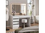 Vicco Tavolo Da Toeletta Sherry, 120 Cm Con Specchio E Sgabello A Led, Bianco Lucido