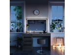 Vicco Tavolo Da Toeletta Sherry, 120 Cm Con Specchio E Sgabello A Led, Grigio Lucido