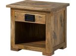 MASSIVMOEBEL24 | Nachttisch Mango 50X40X45 Natur Lackiert Railway #187