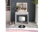 Vicco Tavolo Da Toeletta Sherry, 81.4 Cm Con Specchio Led E Sgabello, Bianco/Bianco Lucido