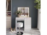 Vicco Tavolo Da Toeletta Sherry, 89.8 Cm Con Specchio Led E Sgabello, Bianco/Bianco Lucido
