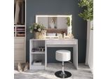 Vicco Tavolo Da Toeletta Sherry, 119.8 Cm Con Illuminazione A Led E Sgabello, Bianco/Bianco Lucido