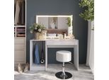 Vicco Tavolo Da Toeletta Sherry, 119.8 Cm Con Illuminazione A Led E Sgabello, Bianco/Bianco Lucido/Bianco Lucido