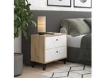 Vicco Comodino Camera Da Letto Nizza, 66 X 60.2 Cm Con 2 Cassetti, Artigianale/Bianco/Bianco