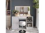 Vicco Tavolo Da Toeletta Sherry, 128.2 Cm Con Specchio Led E Sgabello, Bianco/Bianco Lucido