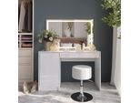 Vicco Tavolo Da Toeletta Sherry, 119.8 Cm Con Specchio Led E Sgabello, Bianco/Bianco Lucido