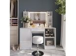 Vicco Tavolo Da Toeletta Sherry, 128.2 Cm Con Specchio Led E Sgabello, Bianco/Bianco Lucido