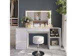 Vicco Tavolo Da Toeletta Sherry, 158.2 Cm Con Specchio Led E Sgabello, Bianco/Bianco Lucido