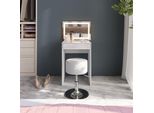 Vicco Tavolo Da Toeletta Sherry, 51.4 Cm Con Specchio Led E Sgabello, Bianco/Bianco Lucido
