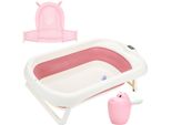 Einfeben Vaschetta Da Bagno Per Bambini Pieghevole Per Il Bagnetto Sicuro 3 In 1 0-6 Anni Con Piedini Portatile Con Rete Di Sicurezza Termometro Tazza Shampoo Rosa
