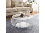 Couchtisch Salesfever "Coffeetable Wohnzimmertisch Im Minimalistischen Stil", Weiß (Weiß, Weiß, Weiß), B:86Cm H:35Cm T:86Cm, Metall, Glas, Tische, Couchtisch, 10 Mm Starke Klarglasplatte Mit Marmordruck