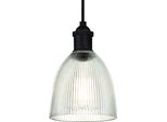 Lampada A Sospensione Vintage In Bronzo Oliato E Vetro Trasparente Scanalato Con 1 Sorgente Luminosa