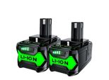 Batteria Di Ricambio Ryobi, 18V Li-Ion, Capacità 6000Mah, 2 Pezzi