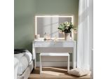 Vicco Tavolo Da Toilette Annabelle, 110 Cm Con Specchio A Led E Panca, Bianco Lucido/Bianco