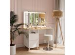 Vicco Tavolo Da Toeletta Karen, 110 Cm Con Sgabello E Specchio Led, Bianco/Artisan