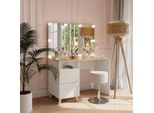 Vicco Tavolo Da Toeletta Karen, 110 Cm Con Sgabello E Luci Fiabesche A Led, Bianco/Artisan