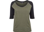 DáMské TričKo Urban Classics Donna 3/4 Contrast Raglan Tee Oliva/Nero - 4XL