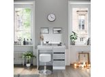 Vicco Tavolo Da Toeletta Sherry, 90 Cm Con Specchio E Sgabello A Led, Bianco Lucido