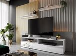 Set 2X Tavolino Per Tv Con Gambe Salado - Bianco / Bianco Lucido + 2X Scaffale Gratis