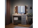 Vicco Tavolo Da Toeletta Elise, 115 Cm Con Illuminazione Led E Sgabello, Bianco/Grigio